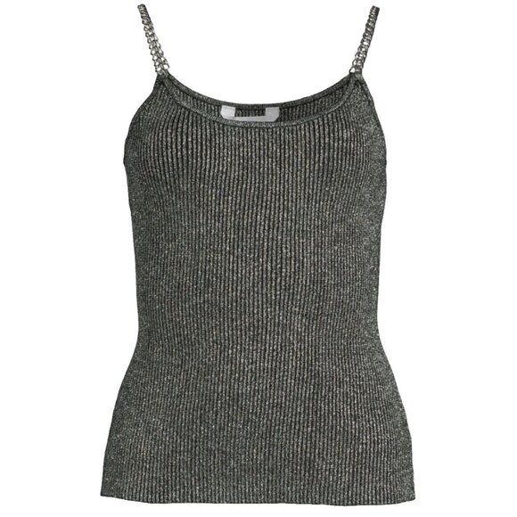 Chain Strap Tank Top Sweater Women Large 11-13 Black Silver Metallic Sleeveless - Picture 3 of 14